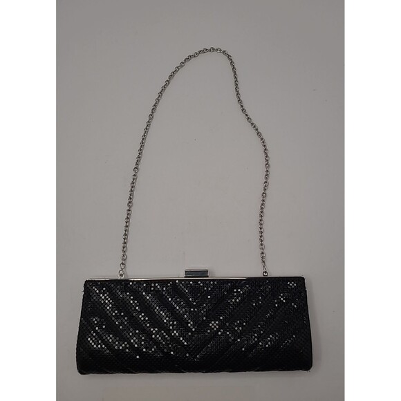 LuLu Townsend Black Evening Cocktail Bag Sequin Clutch Silver Chain Strap - Picture 5 of 11